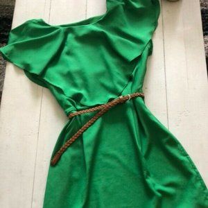 EUC Ronni Nicole Kelly Green Ruffle Dress w Belt 6